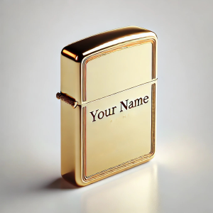 Gold lighter with engraved text reading Your Name